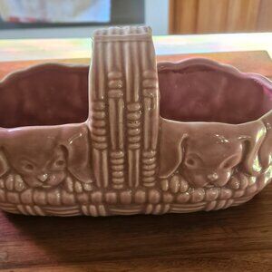 vintage Mccoy USA pottery pink puppy's basket planter